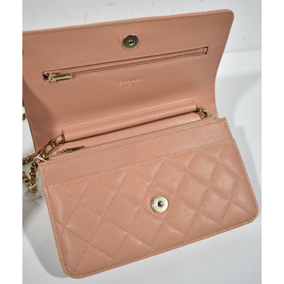 Chanel 23P Beige Caviar Wallet On Chain WOC Gold CC Logo Shoulder Crossbody Bag - Picture 14 of 15